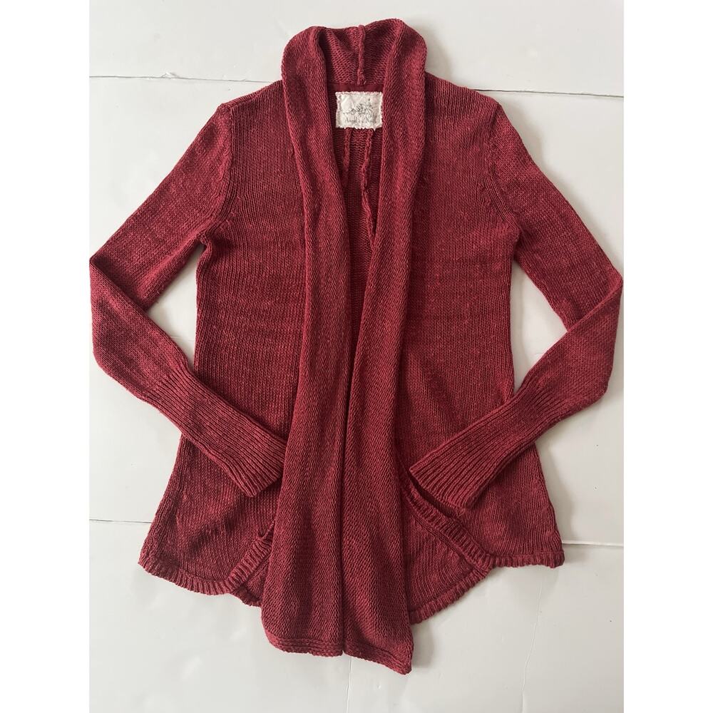 Anthropologie Angel Of The North Cardigan Sweater Women S Red Linen Open Knit